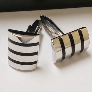 Men's Silver and Black Cufflinks